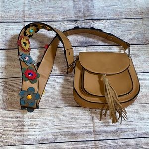 INZI Leather Crossbody Bag Floral Strap NWT